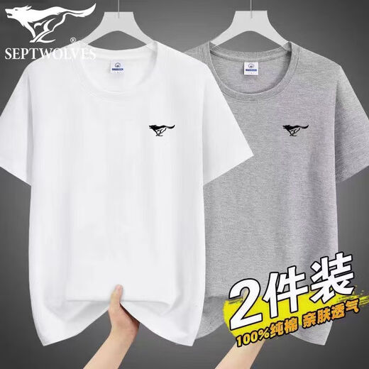 七匹狼（SEPTWOLVES）品牌100纯棉短袖T恤男士2025年新款夏季男装短袖T恤休闲宽松百搭 q01深灰+黑色2件装 均码  3xl160-175斤