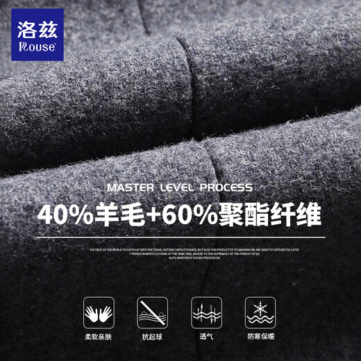 Lotz Woolen Woolen Windbreaker Jacket Men's Spring, Autumn and Winter Mid-Length Business Casual Thickened Warm Woolen Coat Black Woolen 40% Wool 2XL /185 160-175Jin Jin is equal to 0.5kg