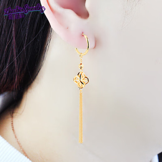 Fat Donglai's same color gold women's 18k rose gold four-leaf clover tassel 925 temperament jewelry as a gift to friends Golden four-leaf clover tassel earrings
