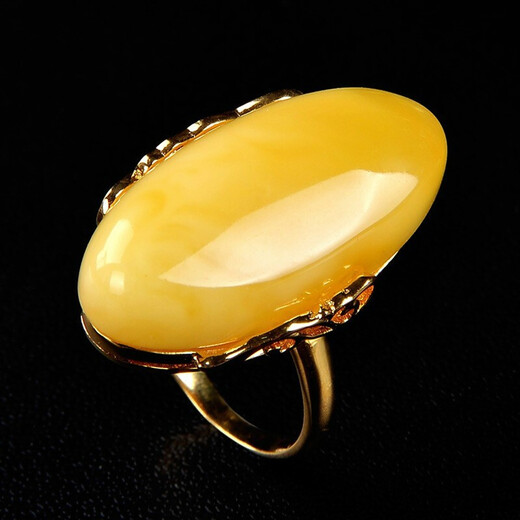 Shiqian amber beeswax ring for women, natural amber raw stone old honey chicken oil yellow beeswax ring 925 silver gold plated