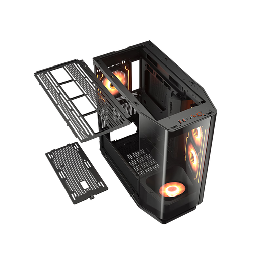 Gujia Starship FV270 Black Gaming Computer Desktop Host Case Supports 360 Water Cooling Rotating Table/ATX Motherboard/Quick Release on Four Sides/270 Ocean View Room