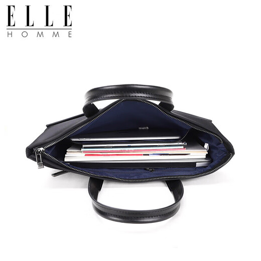 ELLE HOMME Business Men's Briefcase Fashionable Canvas Crossbody Handbag Casual 14-inch Computer Bag 02210 Black