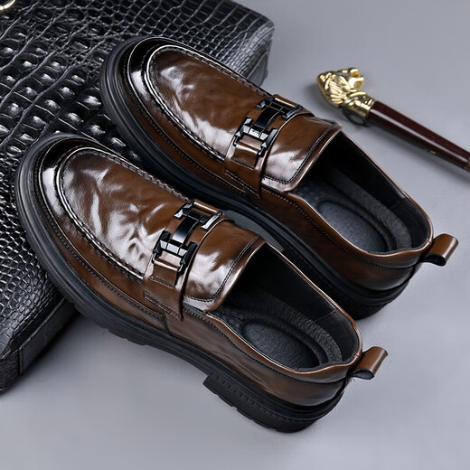 JOISNEAS men's shoes breathable new autumn breathable loafers British business formal leather shoes genuine leather men's casual beanie shoes brown brown (single shoes for all seasons) 42