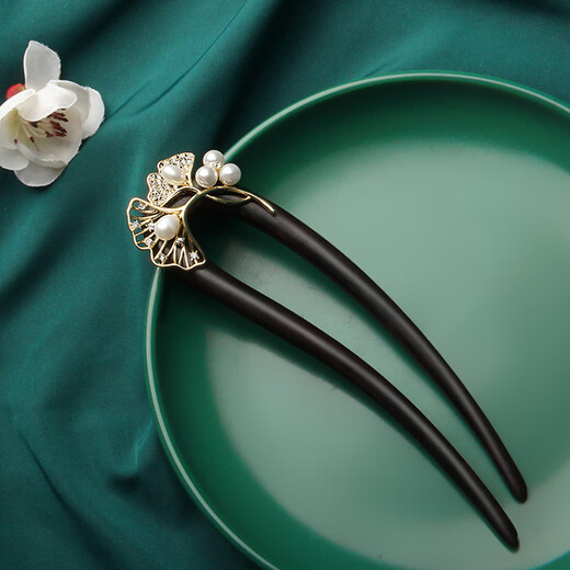 Yan Ru decorated new Chinese style ethnic double-inserted apricot leaf hairpin for women, ancient style high-end sandalwood hairpin U-shaped hairpin, birthday gift for girlfriend F2858 Qiluo fragrant sandalwood double hairpin