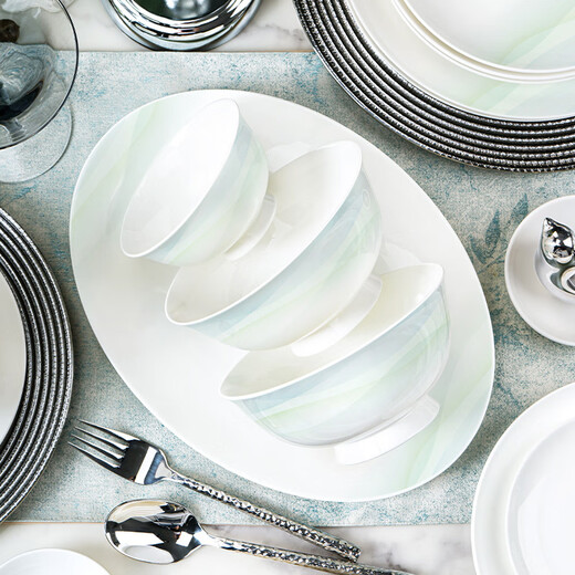 NINE CRANES Jingdezhen bowls, plates and tableware complete set of home light luxury high-end housewarming gifts high temperature bowls and plates household tableware 46-piece set | high temperature healthy porcelain | portable gift box