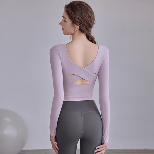 LULULMCCTN Beauty Back Yoga Suit Women's Fixed Cup Fitness Pilates Professional Training Sports Long Sleeve Suit Milk Blue Long Sleeve M