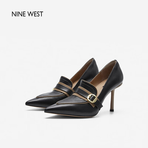 NINE WEST/High heels women's spring and autumn new European and American style urban commuter metal buckle color matching stiletto shoes black 34