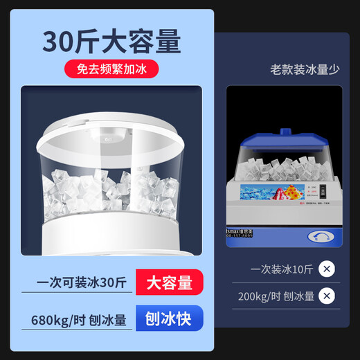维思美 碎冰机商用 全自动摆摊碎冰机 酒店餐厅碎冰机 商用圆桶刨冰机雪花冰机 带伸缩滑道圆桶刨冰机 开盖连续碎冰680kg/H,容量15升