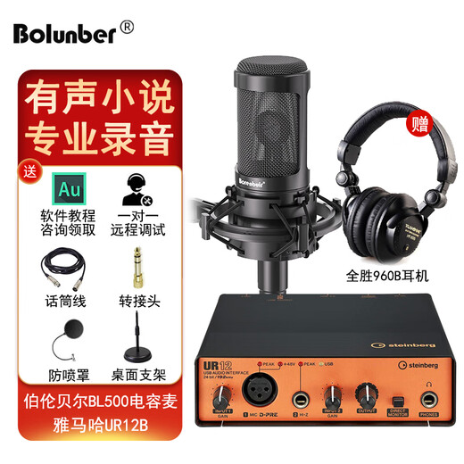 Burren Bell BL-500 condenser microphone audiobook recording equipment professional anchor recitation dubbing broadcast set recording studio grade BL-500 + Yamaha UR12 set (book recording recommended)