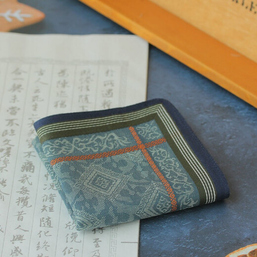 皇商全棉手帕纯棉手绢男士大提花绅士手绢男士全棉手帕口袋巾手绢礼盒 青花瓷新蓝3色礼盒