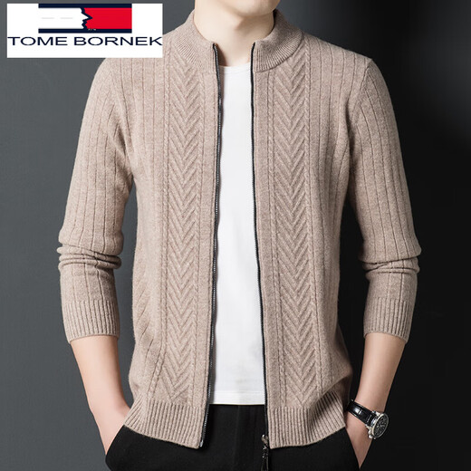 TOME BORNEK Tommy Tommy cardigan men's wool sweater cardigan 100% wool thickened warm zipper sweater jacket bright rice camel 105/M