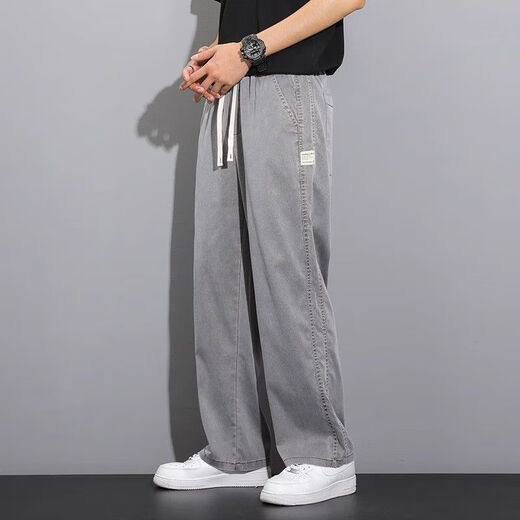 Ice hidden pants for summer men's new thin style trendy brand straight loose men's wide-leg summer casual pants for men's pants for summer men 1048 gray L (recommended 115135Jin [Jin equals 0.5 kg])