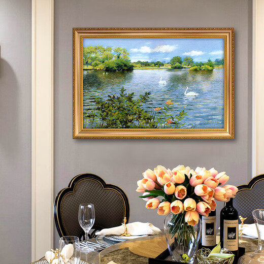 Impresionista Swan Lake Landscape pintada al aceite pintada a mano de estilo europeo Entrada de entrada Decoración Decoración de dormitorios Decoración de la sala de estar Decoración 692 MARCO DE MADERA DE ORO 80X60