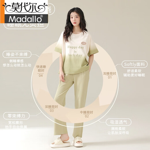 莫代尔情侣睡衣夏季纯棉短袖长裤薄款女士简约休闲男士可外穿家居服套装 684 女M送男XXL