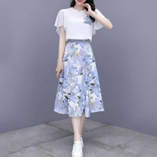 
YOEKBIRD French sweet chiffon dress for women in summer 2025 new temperament waist-hugging floral skirt two-piece set 9767# pink original spot set S