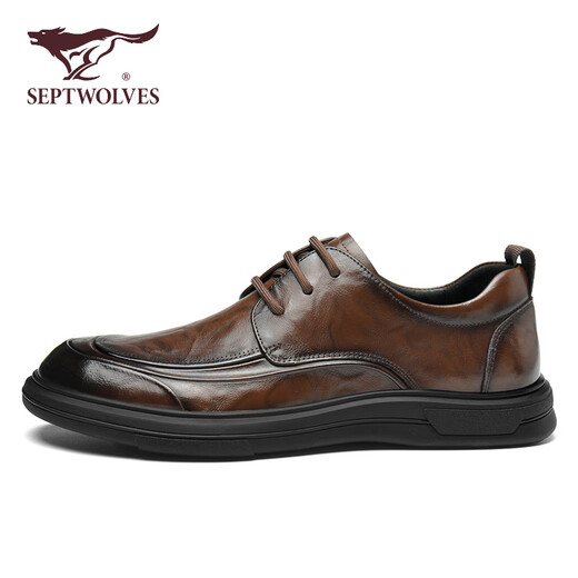 Septwolves men's shoes winter 2025 new British style first layer cowhide genuine leather shoes for men thick sole formal business casual shoes for men brown 41