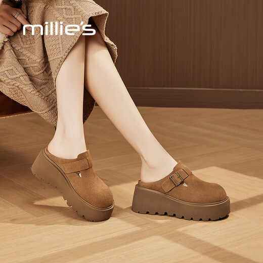 妙丽雪地靴女厚底增高加绒包头时尚潮流勃肯鞋2025冬季新款 驼色 37 (235mm) 标准码