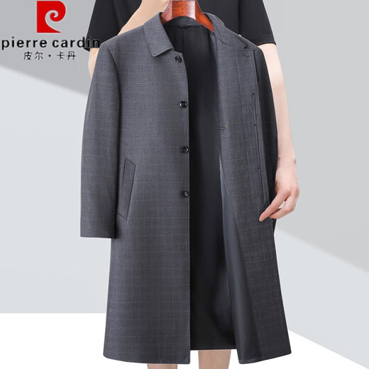 Pierre Cardin spring and autumn knee-length windbreaker for men, middle-aged and elderly dads business casual wool coat black 195XXXXL 185-200Jin Jin equals 0.5 kg