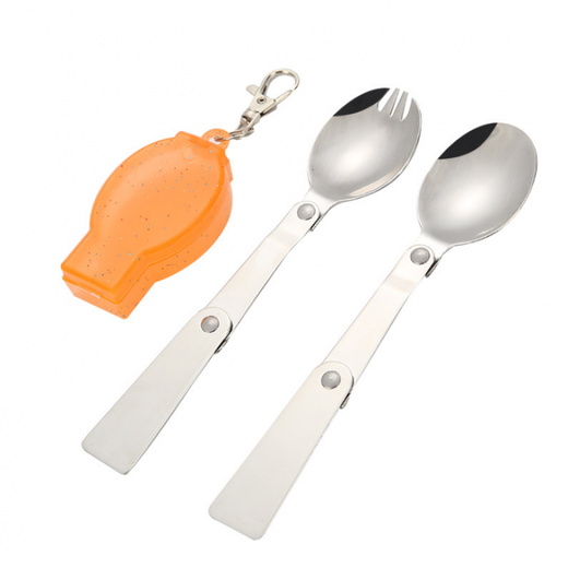 Flying Kitchen 304 stainless steel folding fork spoon travel picnic portable tableware spoon salad spoon spoon rice spoon folding spoon + storage box