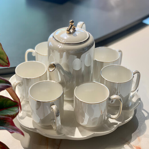 Zhengye high-end household cup tea set complete set housewarming gift moving gift water cup set for newlyweds wedding gift new Chinese style pearlescent white 8-piece set gift box