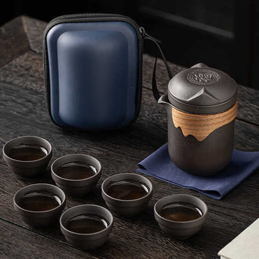 Mengting Portable Purple Clay Tea Set Travel Tea Making Set Tea Kettle Tea Water Separator One Pot Six Cups Kung Fu Quick Cup