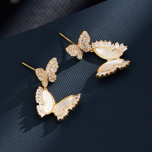 Yonghongwang Fashion Light Luxury Tianlan Shell Butterfly Pendientes Pendientes femeninos con pendientes de microinsect S925 Pendientes de aguja de plata Regalo para mujeres EA13587D001
