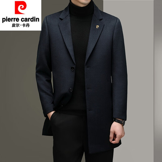 皮尔卡丹（pierre cardin）秋冬纯色双面绒大衣男中长款西服商务男士风衣羊毛呢子外套 藏青色826长款 170/M【建议100-125斤】