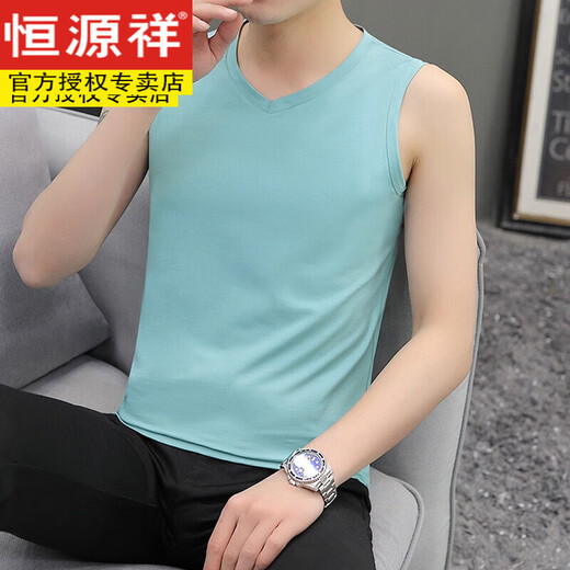 HENGYUANXIANG MEN'S SUMME sans manches glaciaire Silk Cool Veste's Veste's Cotton V-Neck White White Sports Fitness Couleur Couleur de couleur Black 601 Couleur continue V Vest 3xl (190) -