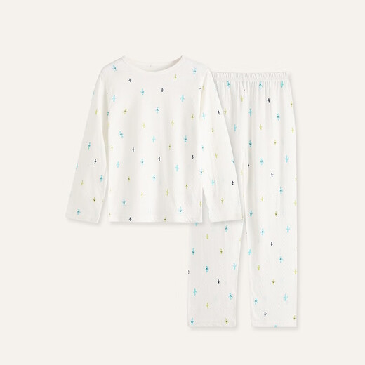 Red bean children's pure cotton home clothing set for men and women middle-aged children long-sleeved mesh spring and summer pajamas teenager mesh air conditioning suit 3271 (cactus) 120