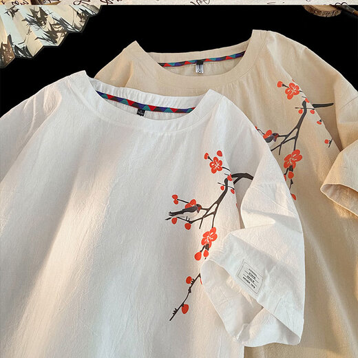 Jiaomanlian Nueva camiseta de algodón corto de estilo corto para hombres Nicho de algodón y línea de algodón tendencia a la mano de algodón de moda suelto T3523 White M Recomendado 95-115Jin [Jin equivale a 0.5 kg]