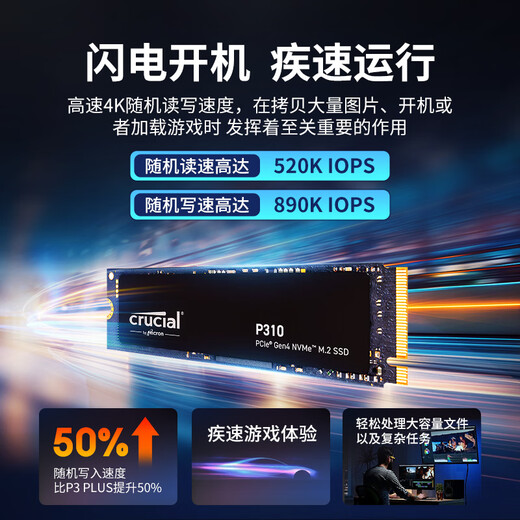 Crucial英睿达 美光P310 500GB SSD固态硬盘 M.2接口（NVMe PCIe4.0*4）读速6600MB/s 台式机笔记本硬盘