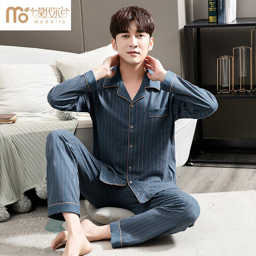 Modal de algodón de algodón puro de alta gama Pajamas Spring y Autumn Long-Long-Long-Long Selled Algodón Invierno Caballero Caballero para hombres 9906-Stripe L 170: Peso recomendado 120-140Jin [Jin equivale a 0.5 kg]
