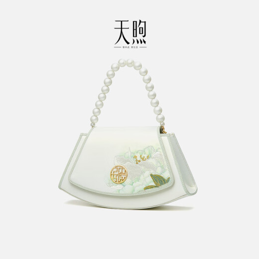 天煦母亲节礼物中国风女包2025大气刺绣手提旗袍包时尚百搭单肩斜挎包 珠光白