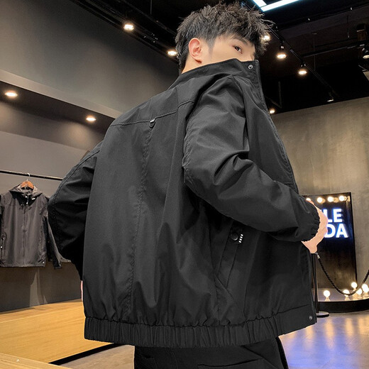 Zuosike Jacket Men's Spring and Autumn Youth Stand Collar Baseball Uniform Men's Bomber Jacket Casual Loose Versatile Street Clothing Black XL