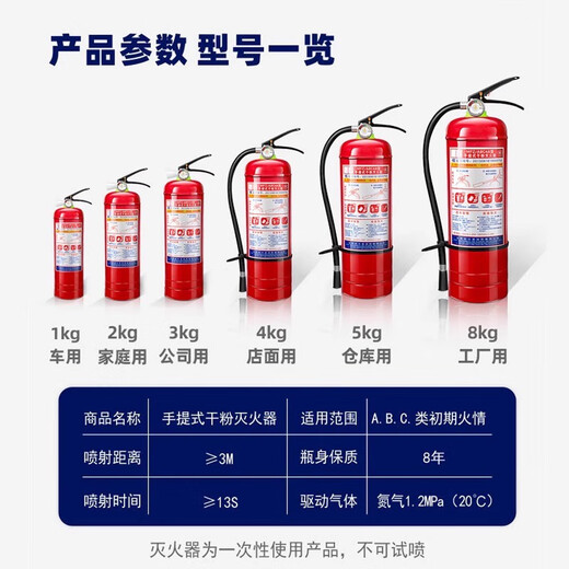 手提式干粉灭火器4kg商铺用12358公斤工厂店车家用国标消防箱套装 【2KG配喷嘴】 5年有效期