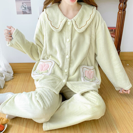 Revisitor Flanell-Begrenzungskleidung postpartale Pyjamas für Frauen im Frühjahr und Herbst und Winter, verdickter und warmes Stillen sowie Samtfütterung, Yxy Velvet 684# Brown Edge, Frauenmodell XL Code 130-150jin [Jin gleich 0,5 kg]