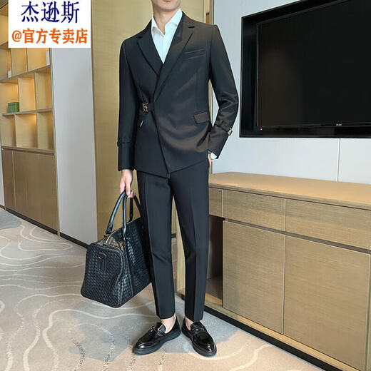 Jason's business suit men's high-end casual commuting formal design handsome young man's wedding small suit jacket white (suit + shirt + pants) L