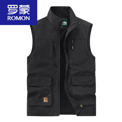 罗蒙（ROMON）马甲男新款2025春秋夏大码多口袋坎肩户外工装背心速干马夹男 677蓝色 L