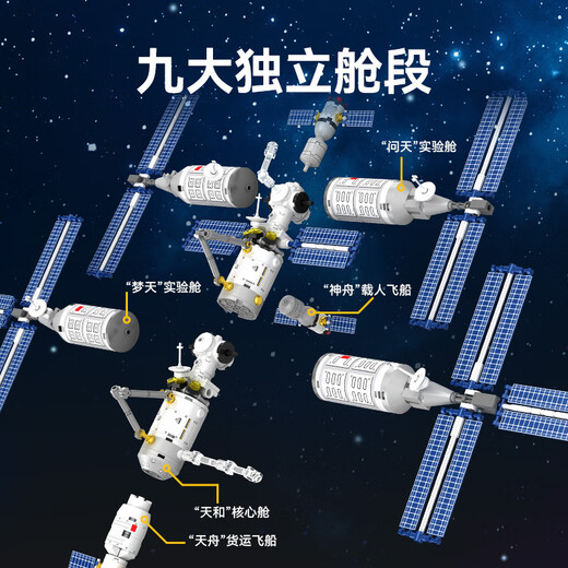 【官方】航天飞机火箭积木空间站太空核心舱宇航员拼装模型男孩儿 天问一号-4人仔1098颗粒