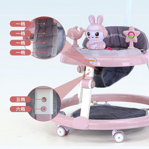 CXU Walker Anti-leg Baby Anti-Rolling Multifunction Baby Trolley может сидеть и подтолкнуть телегу для ног, чтобы научиться управлять порошковым цветом вишневого цвета + музыкальное освещение +