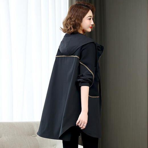 
LEDIALYI (LEDIALYI) 2025 spring and autumn women's new casual high-end and fashionable middle-aged small windbreaker jacket for women's mid-length coat black S (recommended within 128 Jin [Jin equals 0.5 kg])