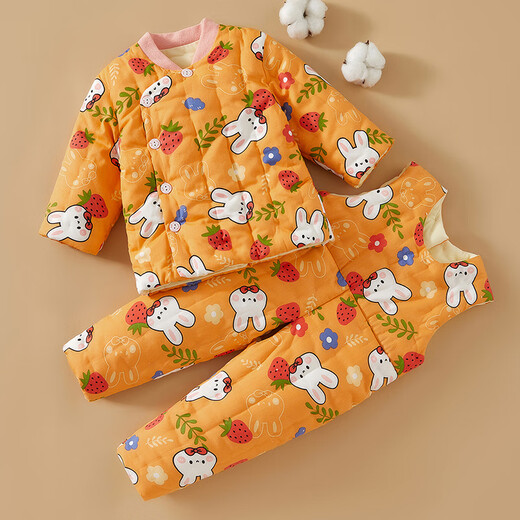 Mianguduo baby pure cotton handmade cotton jacket and cotton pants baby winter thickened cotton coat children's overalls suit winter liner Impression Bunny 80 yards (suitable for 6-12 months)