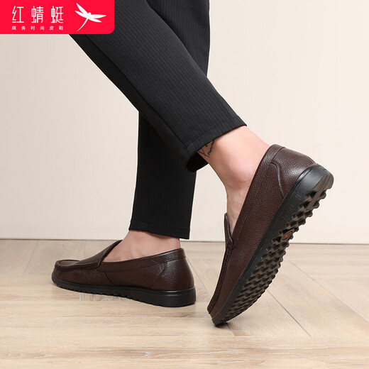 Red dragonfly cowhide men's slip-on leather shoes men's business casual shoes men's dad loafers WTA214152 brown 40