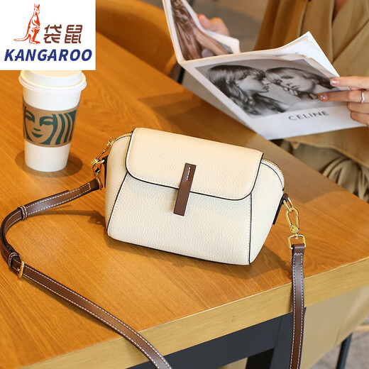 Kangaroo (KANGAROO) high-end top layer cowhide small bag women's bag real leather 2024 new trendy autumn shell bag versatile one-shoulder crossbody bag black