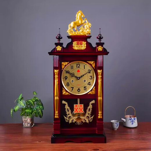 Dongbai mechanical table clock old-fashioned winding chain clockwork copper movement solid wood time telling living room mechanical wall clock table hanging dual-purpose mechanical clock 31-day printed high-quality version 12 inches
