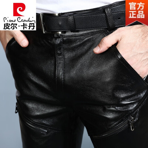 皮尔卡丹（pierre cardin）新品男士皮裤修身机车保暖加绒摩托车羊皮冬季休闲长裤易 1105头层牛皮单里 修身版 2.2尺腰围29(易打理)码定做不退