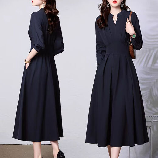 Aosijie High-end Frand French Dress для женщин 2025 весна и осенью Новая корейская версия обтягивающую талию и похудение в средней длине юбка для рубашки с V-образным вырезом легкая военная зеленая l
