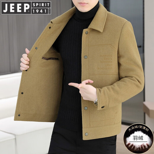 JEEP SPIRIT羊毛呢外套男士短款双面尼大衣2024秋冬新款男装加厚呢子夹克 黑色【款】 180/XL【130-150斤】