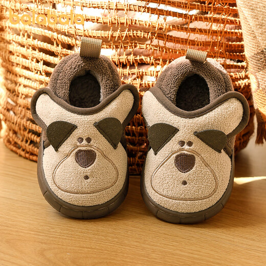 Balabala children's cotton slippers boys winter indoor home bag heel lightweight non-slip plush kids baby panda cotton shoes brown bear 26 inner length 17cm (170) suitable for feet 16cm long