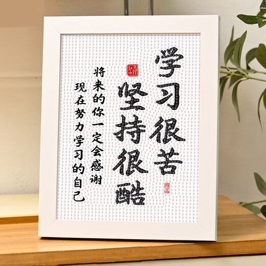 学习很苦钻石贴画满钻儿童手工diy制作贴画学生励志书桌摆件 7170加油读书人 画布钻石工具+白色塑料相框【opp